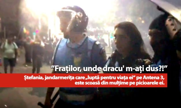 Realitate vs. Manipulare. VIDEO. Jandarmerița care „se lupta pentru viața ei“, iese din mulțime pe picioarele ei: „Unde dracu’ m-ați dus?“